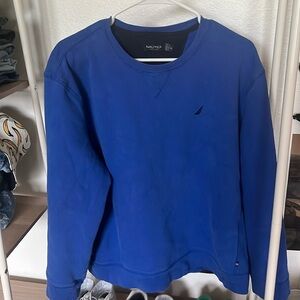 blue crewneck sweatshirt
